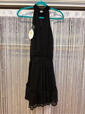 Sweet Lemon Black Halter Flowing Ruffle Dress
